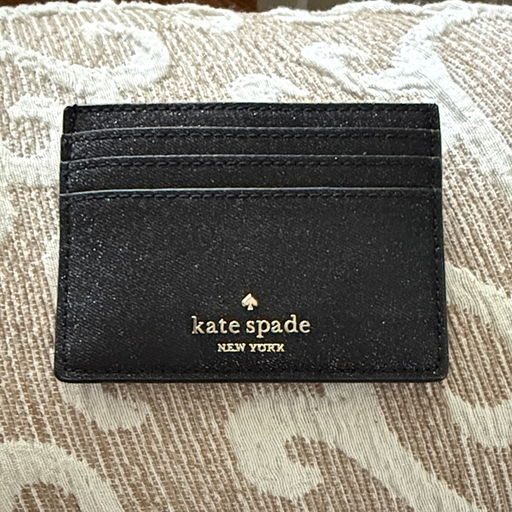 kate spade black and gold Saffiano card case